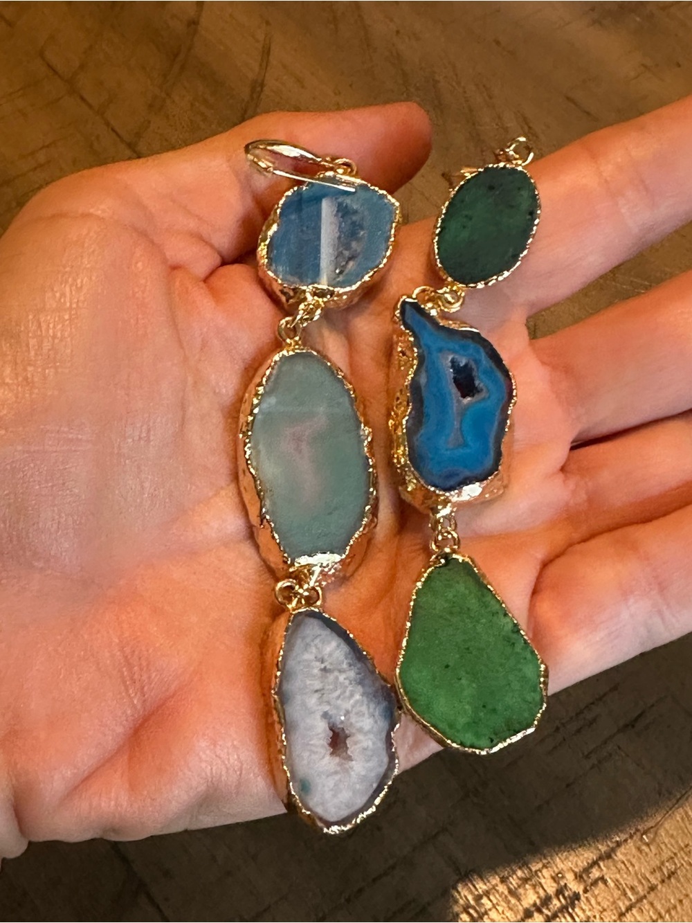 Gold-Trim Multi-Stone Dangle Earrings in Blue & Green